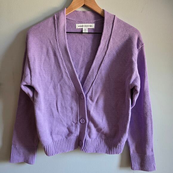 Amazon Basics Lavender Purple Button Long Sleeve V-neck Cardigan Sweater - Picture 1 of 7